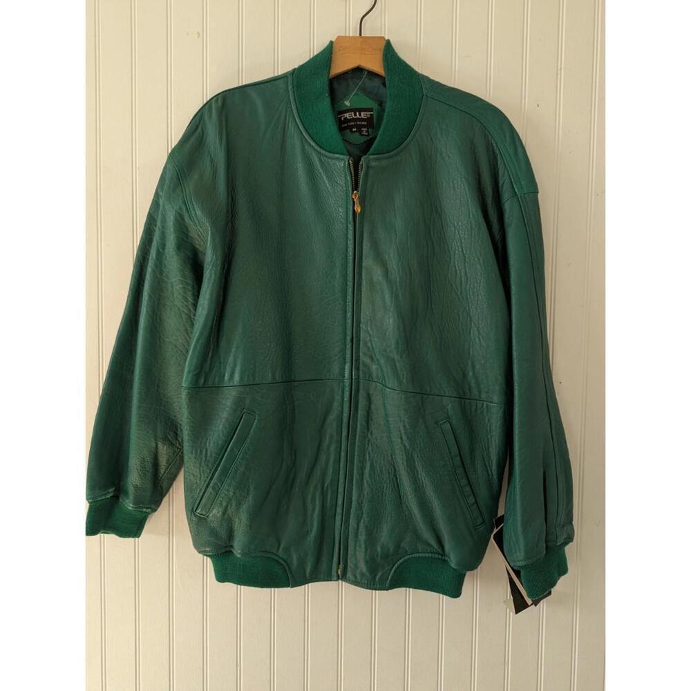 Leather Vintage Streetwear Green Pelle Bomber Jacket Men's Size M